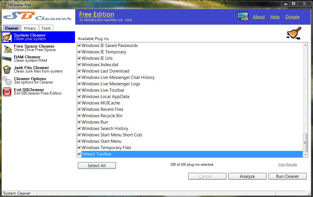 SBCleaner Free Edition software
